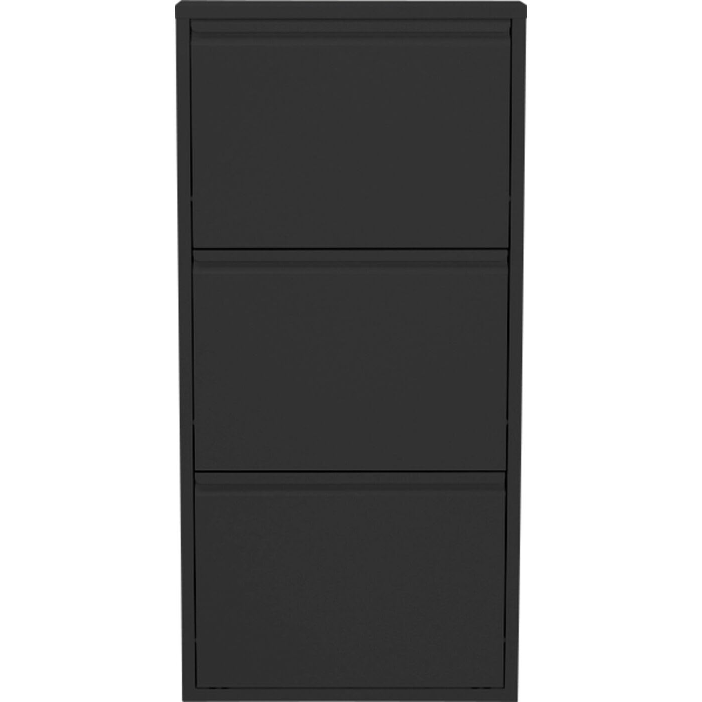 Kare Design Schuhschrank Caruso Schwarz, Metall, mit 3 Klappen, Schuhablage für 6 Paar Schuhe, schmal, platzsparend, hoch, Schuhregal, Eingangsbereich, 104x50x15 cm (H/B/T)