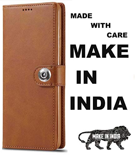 Image of SHINESTAR Ultimate Leather Finish Flip Back Cover for Motorola Moto G22 | Inside TPU & Inbuilt Stand | Wallet Style Back Cover Case for Motorola Moto G22 | Stylish Button Magnetic Closure - Brown