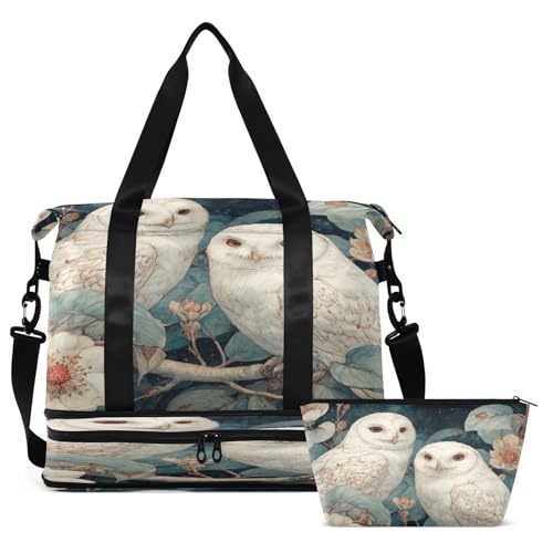 Owl Flowers Duffel Bag for Women Men Gym Bag with Shoe Compartment Wet Pocket Carry On Weekender Overnight Bags for Travel Gym Yoga School