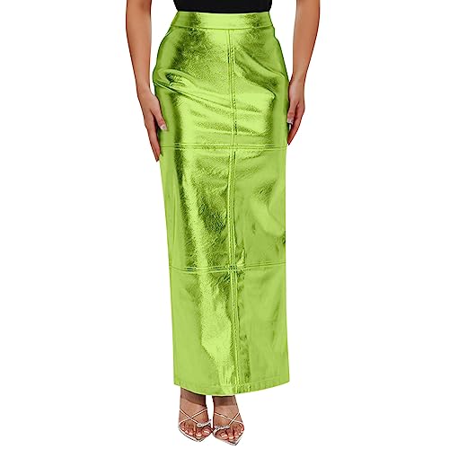 Jupe longue en cuir PU taille haute maxiskirt femme moulante fendue