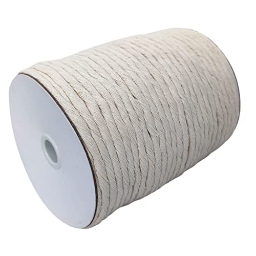 CAQUBO 6mm Single Strand Cotton Macrame Cord, Beige 114 Yards, Unbleached Natural Cotton, 1 Ply Twisted Thick Rope, Soft Craft Cord, Perfect Macrame Supplies for Wall Hanging Plant Hanger DIY Project