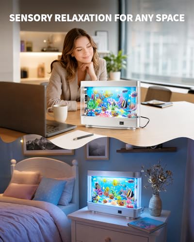 Image of Frutiger Aero Fish Lamp, Artificial Tropical Aquarium (Dolphin Theme), Fake Fish Tank Desktop Decor, 100% QC Passed Moving Ocean Lamp (No-Water, 110V) for Office Stress Relief & Retro Gift