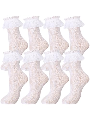 Geyoga 4 Pairs Lace Ruffle Frilly Ankle Socks Women Lace