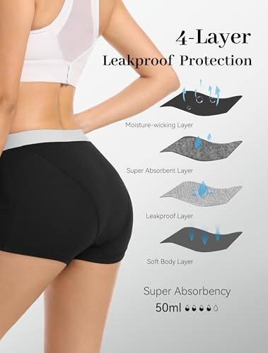 Period Underwear for Women Boyshort High Waisted Menstrual Panties Heavy Flow Overnight Leakproof Shorts 2 Pack4