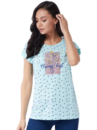 Image of Modeve Women Printed Cotton Blend Half Sleeve Round Neck T-Shirt for Summer