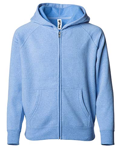 Global Blank Youth Lightweight Fleece Light Blue Zip Hoodie for Girls and Boys Extra Large