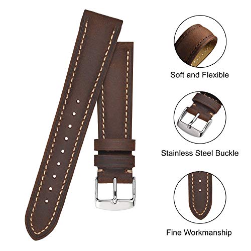 BISONSTRAP Watch Strap, Vintage Leather Replacement Bracelet, Band Width-14mm 15mm 16mm 17mm 18mm 19mm 20mm 21mm 22mm 23mm 24mm