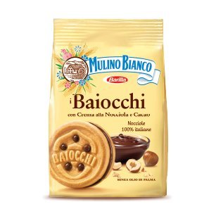 Mulino Bianco Barilla Baiocchi Biscuits – Hazelnut and Chocolate Filled Cookies – Italian Snack Pack Biscuits - Single Pack of 1 x 260g