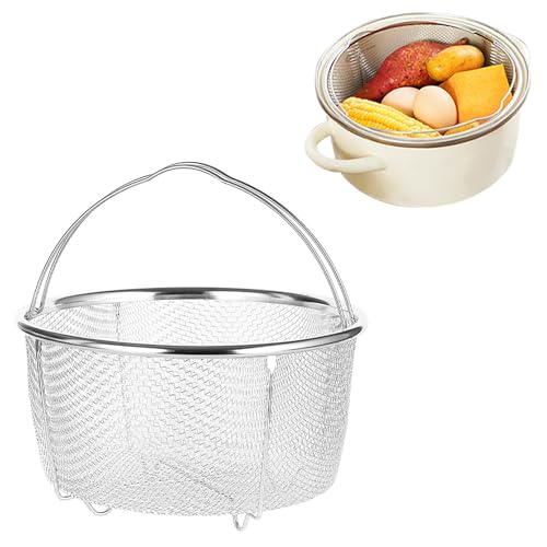 Mesh Steaming Basket 18cm Stainless Steel Mesh Steaming Pot with Comfortable Handles, Drainage Basket for Kitchen Frying Cooking