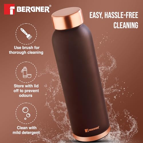 Image of BERGNER Walking Copper Water Bottle 950ml, Pure Copper, BPA Free, Non-Toxic, Leak Resistant, Pure Tamba Provides Health Benefits, Office Bottle, Hiking Trekking Bottle, Boosts Immunity - Matt Brown