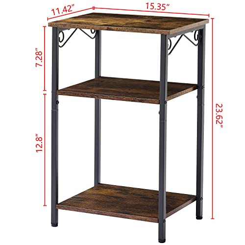 Hoctieon 3 Tier Tall End Table, Slim Night Table, Narrow Side Table With Storage, Nightstand For Small Spaces, For Living Room, Bedroom, Sofa Couch, Hall, Easy Assembly, Rustic Brown #TOP2