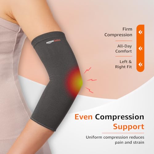 Image of Amazon Basics Elbow Support Sleeve | Even Compression for Elbow Comfort | Breathable Fabric | Padded Design for Daily Stability | Unisex | Medium