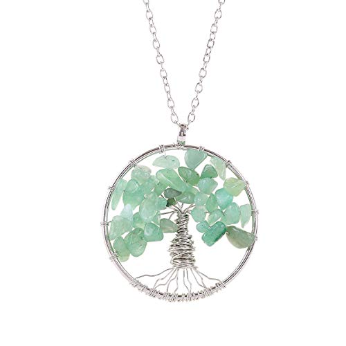 Wcysin Handmade Life Tree Pendant Necklace with Stone Fashion Long Necklace Sweather Chain for Women Girls (Green)
