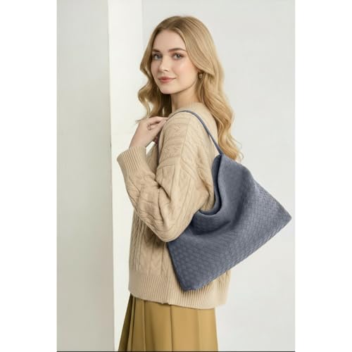 Image of Women's Braided Suede Tote Bag Stylish Suede Hobo Shoulder Bag with Woven Details for Work Travel