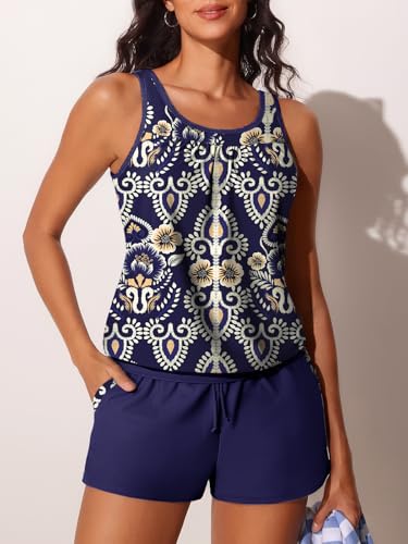Image of Summer Mae Blouson Women's Tankini Swimsuits Tummy Control Modest 2026 Two Piece with Sporty Pockets Bathing Suits