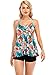 Voqeen Traje de Baño en Dos Piezas Mujer Tankini Vest y Short de Baño Traje Conjunto de Bañador Flor Impresa Swimsuit con Volantes y Bragas para el Mar y Playa (A,XXL)