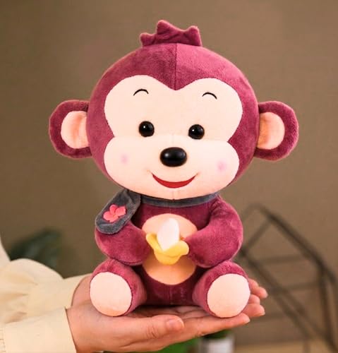 Image of Tickles Cute Smiling Muffler Monkey with Banana Soft Stuffed Plush Animal Toy for Kids Boys & Girls Birthday Gift (Size: 25 cm Color: Red)