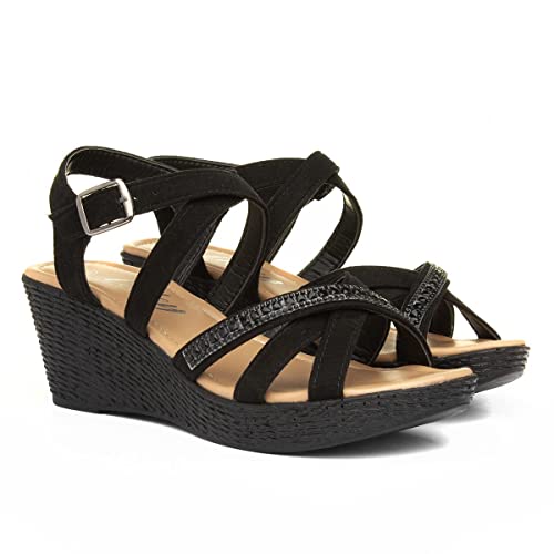 Lilley Sydney Womens Black Wedge Strappy Sandal - Image 8