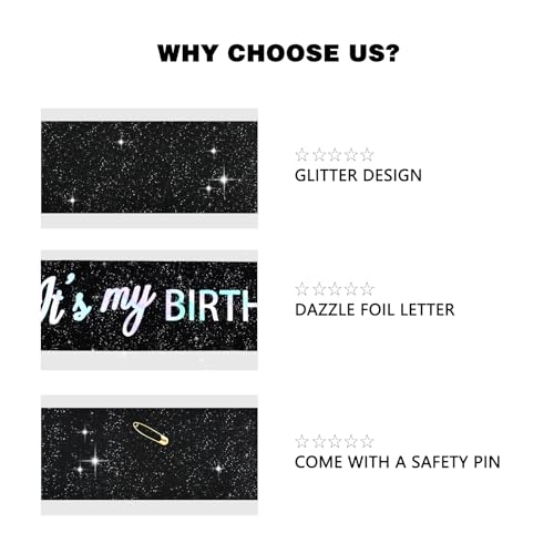 Image of Vuzvuv It's My Birthday Birthday Sash, Glitter Birthday Sash with Foil Letters Birthday Party Decor for Women, Girls