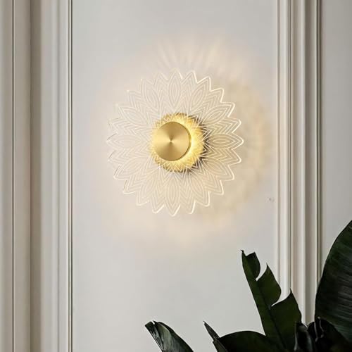 Image of Floral Mandala Acrylic Wall Light 8.5 x 8.5 Inch | Modern Decorative LED Wall Art | 6mm Clear Acrylic | 3-in-1 Mood Lighting | Home, Living Room & Bedroom Decor