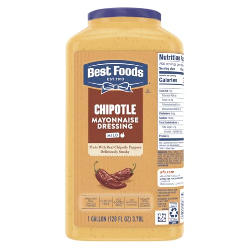 Best Foods Chipotle Mayonnaise, Jar, Ready to Use, Condiment for Sandwiches, Salads, Mayo Made with 100% Cage Free Eggs, Gluten Free, Vegetarian, Kosher, 1 Gallon, 128 oz (Pack of 1)