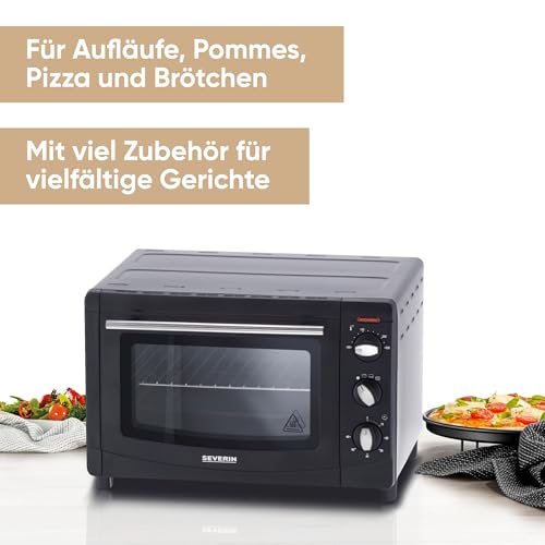 SEVERIN Back- und Toastofen, Mini Backofen mit Grillrost, Backblech und Krümelblech, vielseitiger Ofen mit 20 L Kapazität, 1.500 W, schwarz, TO 2067 2