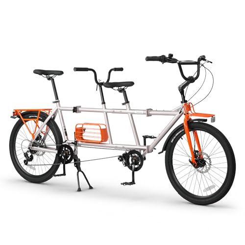 MAMBAS 24 Inch Folding Tandem Bike 6-Speed Two Person Bicycle Mechanical Disc Brakes & Twist Shifter for Adults and Youth (Silver)