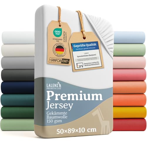 Laleni Premium 2er-Set Spannbettlaken für das Beistellbett - Atmungsaktives Spannbetttuch, 100% Baumwolle (150 g/m²), Oeko-TEX 100 Zertifiziert, 50x89x10cm, Weiß