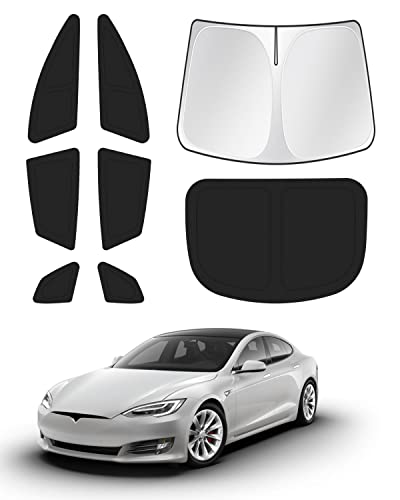 Image of Canvcle Windshield Sun Shade for 2021-2025 2026 Tesla Model S Plaid Sunshade (NOT for Model S) Accessories Side Rear Window Shade Cover Sun Visor Shield Privacy Protection Keep Vehicle Cool Black 8PCS