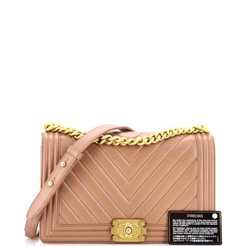 Pre-Loved Boy Flap Bag Chevron Lambskin New Medium, Neutral2