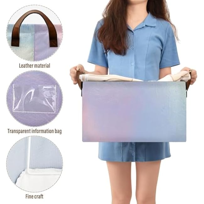 CEBUGI Iridescent Gradient Large Waterproof Collapsible Storage Bin Foldable Canvas Fabric Open Storage Basket Cube Box with Iron Frame