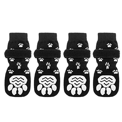 XPEX 2 Paires Noir Réglables Chaussettes Anti-Dérapantes Chien Chat, Chaussette pour Chien,Bottes pour Chien,Chausson pour Chien,Convient pour Les Petits ou Gros Chiens et Chats-(Taille M)