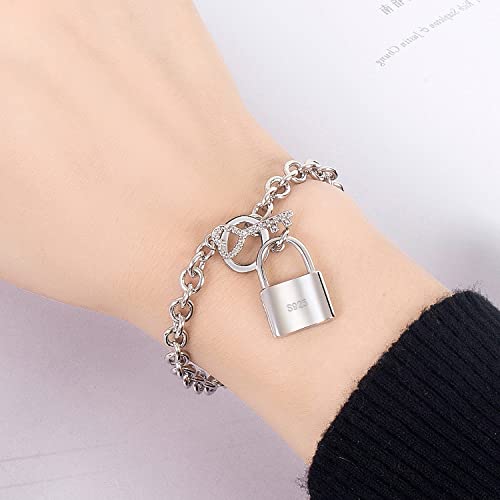 Charm Women 925 Sterling Silver Key Lock Pendant Bracelet Fashion Solid Silver Rolo Chain Bangle Fine Jewelry Gift For Wife & Girlfriend2