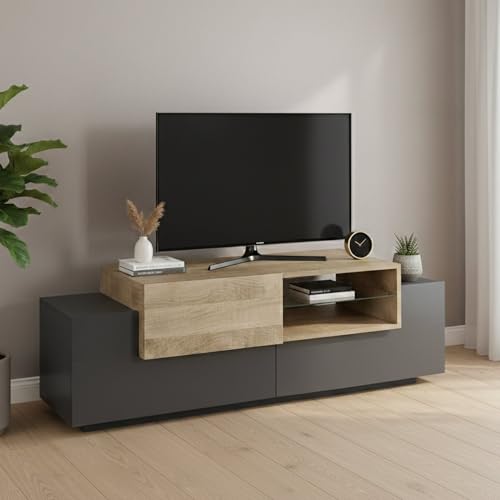 Dmora - Meuble TV Pablo, Buffet Bas de Salon, Base pour Meuble TV, 100% Made in Italy, 160x45h51 cm, Anthracite et Érable