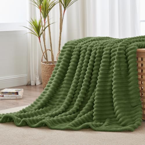 Image of BEDELITE Ribbed Twin Blanket for Couch & Bed, Moss, 60 inchx80 inch | Ultra-Soft Plush Fleece, Cozy, Warm Yet Lightweight, Ribbed Texture, Home Decor, Machine Washable, Giftable, All-Season Use