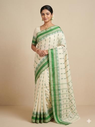 Image of eC ESHA'S COLLECTION Women's Traditional Pure Cotton Katki Tant Saree Without Blouse Piece