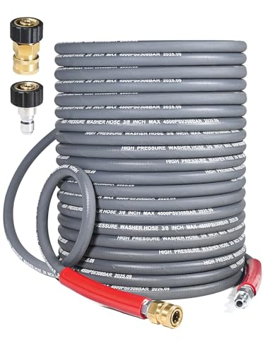 Coyardor 3/8 Pressure Washer Hose 100 FT 4500 PSI Steel-Braided Non-Marking Rubber | For Hot & Cold Water Quick-Connect With M22 Fittings Industrial-Grade Replacement for Gas Pressure Washers