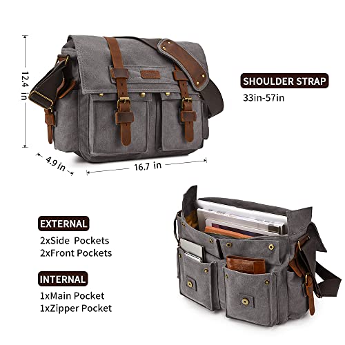 Kattee Military Messenger Bag Canvas Leather Shoulder Bag4