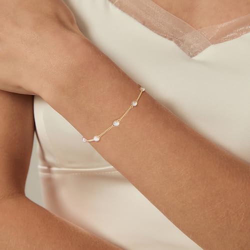 Gold Jewelry Set for Women, Dainty 14K Gold/Silver Plated Pearl Necklace and Earring Set with CZ Diamond and Pearl Drop Earrings, Bracelets, Choker Necklace - Wedding Bride Jewelry4