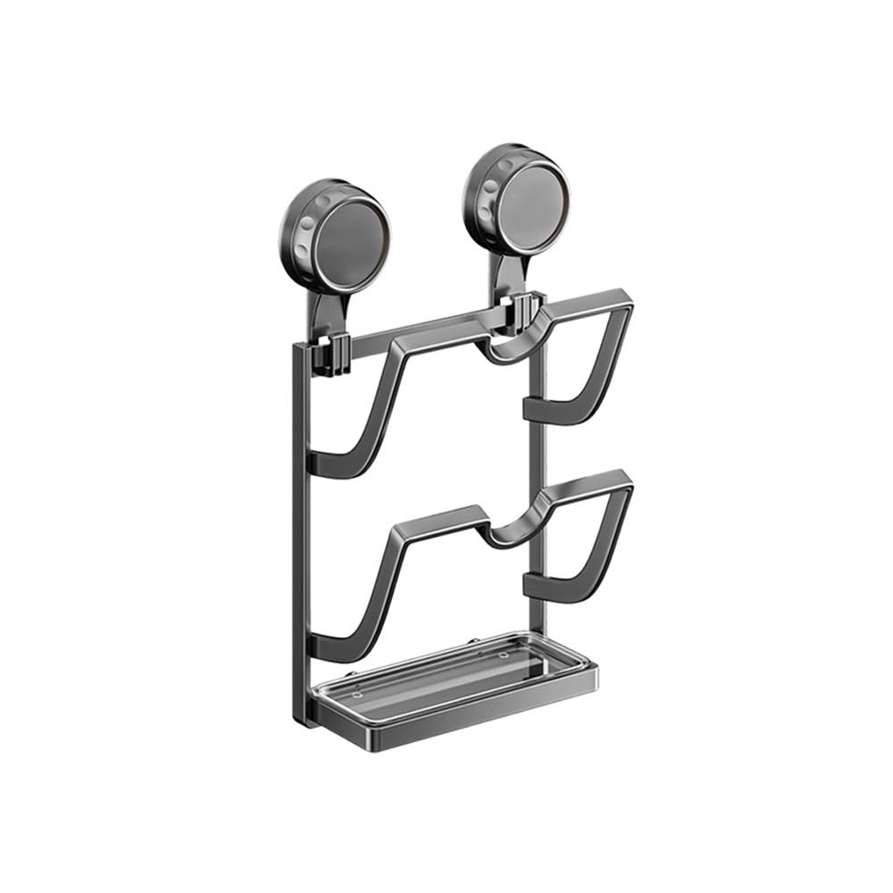 JIUJU Suction Cup Pot Lid Holder Multi-Layer Design Metal Pot Cover Rack Wall(Grey-2 Layer)