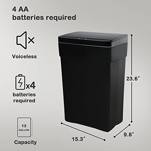 Caneca de Basura Automática 13 Galones Rectangular Negra miniatura 6