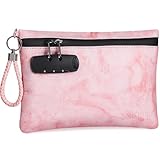 OZCHIN Smell Proof Bag with Combination Lock Certificates Organizer PU Leather Lock Bag Travel Storage Case 10 x 7 inches Great Christmas Gifts for Women(Pink)