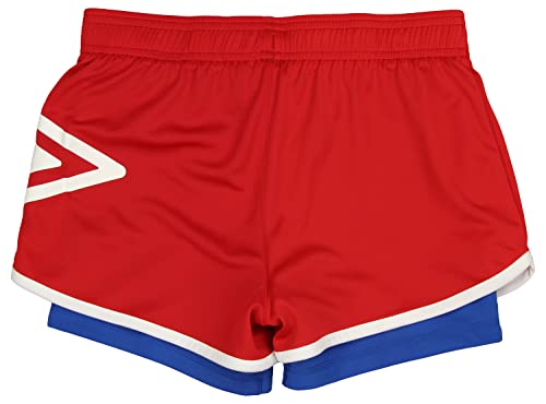 Umbro Girl's Youth (4-14) 2 in 1 Mesh Knit Soccer Training Shorts, Vermillion/TW Royal2