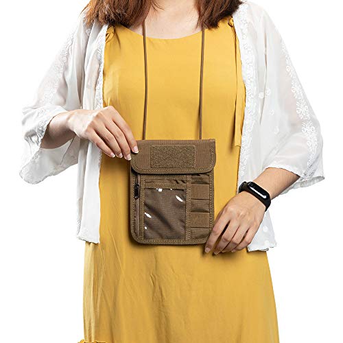 Image of EXCELLENT ELITE SPANKER Passport Holder Neck Pouch RFID Blocking Travel Neck Wallet ID Card Organizer Pouch with Neck Lanyard(Coyote Brown)