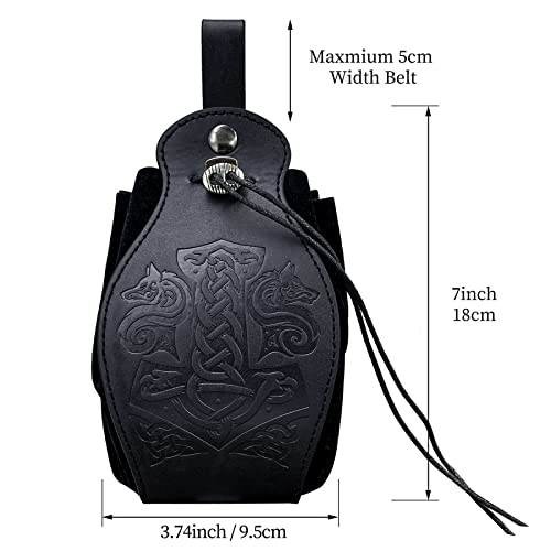 Medieval Viking Belt Pouch Black Faux Leather Belt Bag Retro Portable Drawstring Purse Renaissance Dice Bag for LARP Ren Faire - Image 4