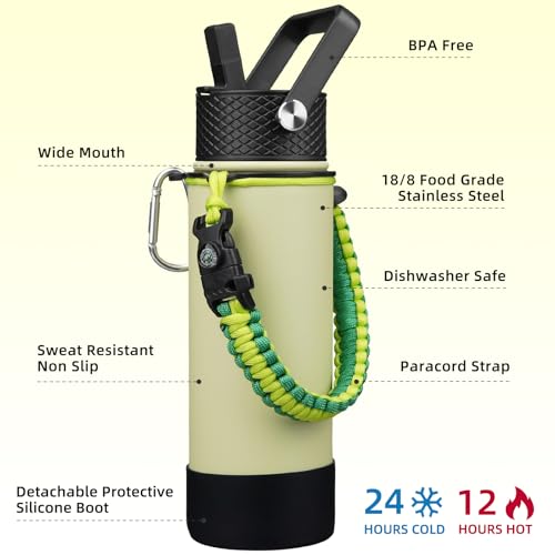 Image of BJPKPK 22oz Insulated Water Bottle with 3 Lids, Straw Lid & Handle