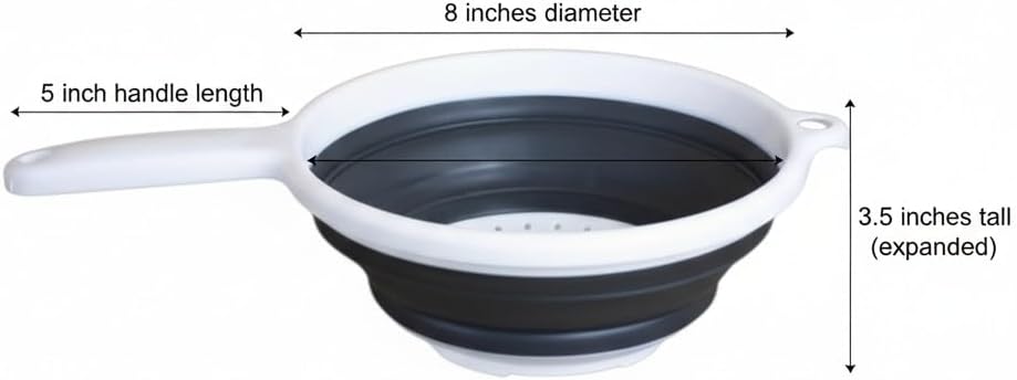 Handy Housewares 8" Round Space Saving Collapsible Silicone Kitchen Colander Food Strainer with Handle - White (1 Pack)