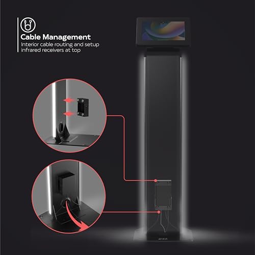 Image of Kiosk Floor Stand with Led Lights - CTA Locking Kiosk Stand W /Led Lights Add On - for iPad 11 (A16) - Pro 11-inch M4 - Air 11-inch M3- iPad 10th Gen - Galaxy Tab & More Tablet - Black (PAD-LEDPARAF)