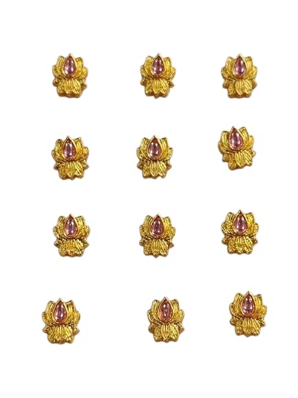 10 mm golden lotus or kamal with drop stone Golden Lotus Pendant with Rani pink Drop Stone, 10mm Invisible Necklace Charm, Pack of 12 Pieces-image-48