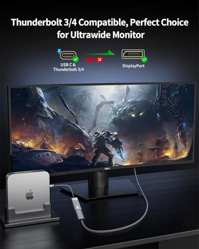 Image of INICIO 8K USB C to DisplayPort 1.4 Adapter, 8K@60Hz 4K@144Hz HDR, Type C Thunderbolt 4 /3 To DP1.4 Display Port Cable For MacBook Pro Air, iPad Pro /Air, iPhone 16 15, Galaxy S25 S24 S23, XPS 13 /15 etc